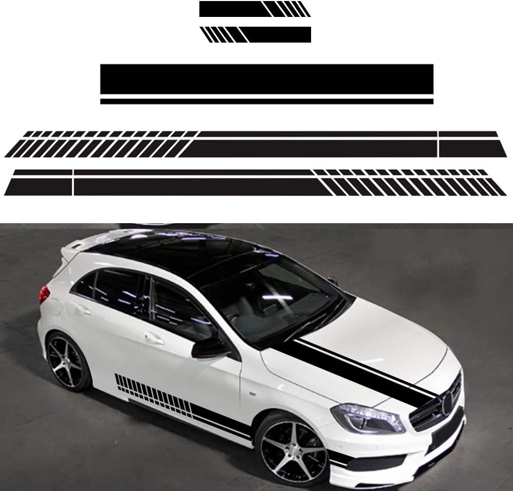 5 Pieces Universal Black Racing Car Side Stripe Bonnet Skirt Decal Sticker for All Cars Vinyl Bumper Decal