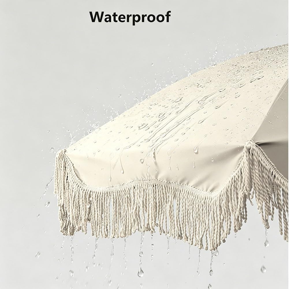 Parasol Ogrodowy Boho z Frędzlami, 180 cm Przenośny Parasol Przeciwsłoneczny z Filtrem UPF 50+ Idealny na Basen, Piknik i Kemping(Pink)