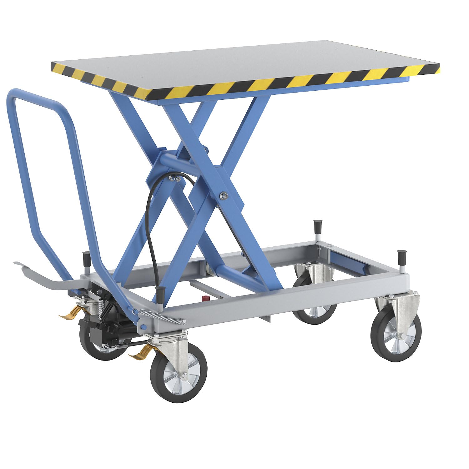 eurokraft pro | Scherenhubtischwagen | Tragfähigkeit 1000 kg, Hub manuell, Hubbereich 460 - 1070 mm, Elastikräder