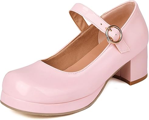 Accloris Mary Jane Heels Round Closed Toe High Block Chunky Heels Mary Jane Pumps Comfortable Vintage Heels Dress Shoes