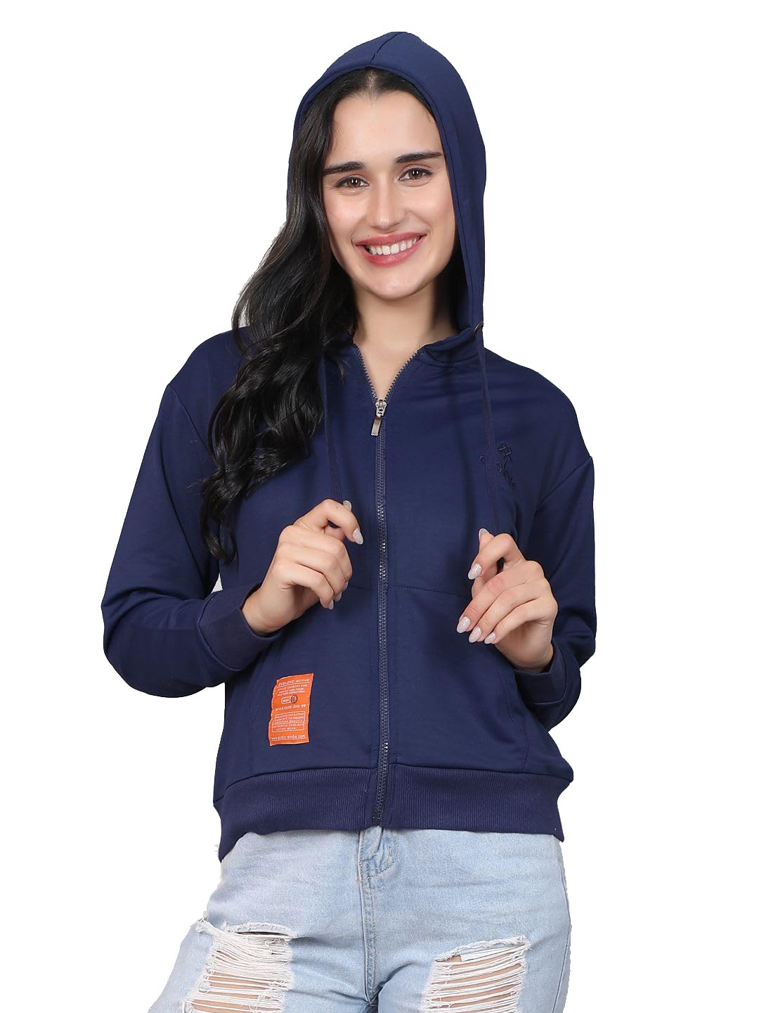 evolove Hooded Cotton Fleece Sweatshirt for Women with Front Zipper | Side Pockets Full Sleeve Casual Winter Wear Hoodie Jacket-picture-42