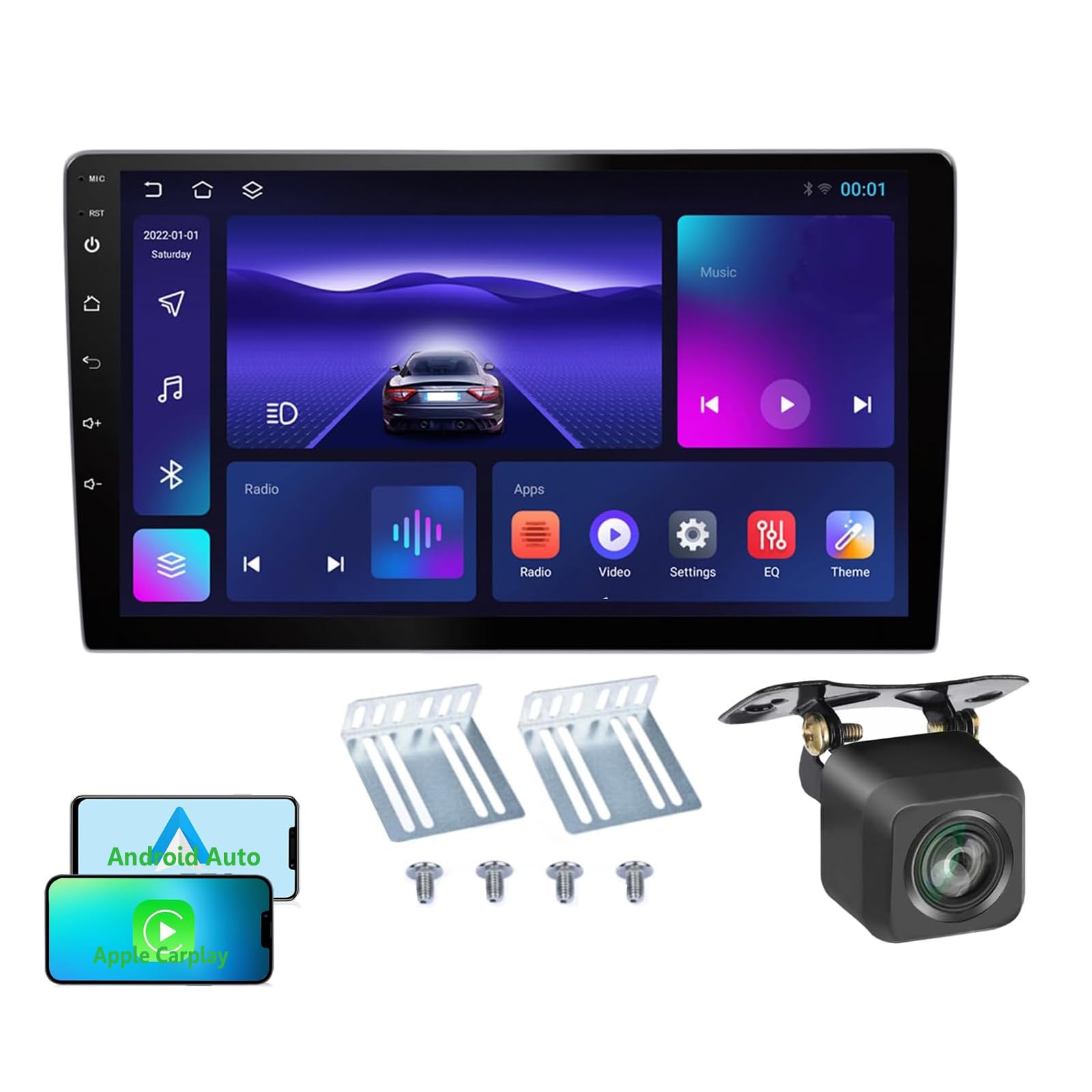 Photo 1 of 10 Inch Car Stereo Android with CarPlay, Android Car Stereo with WiFi, GPS Navigation Bluetooth Backup Camera 2GB+32GB Audio Receiver