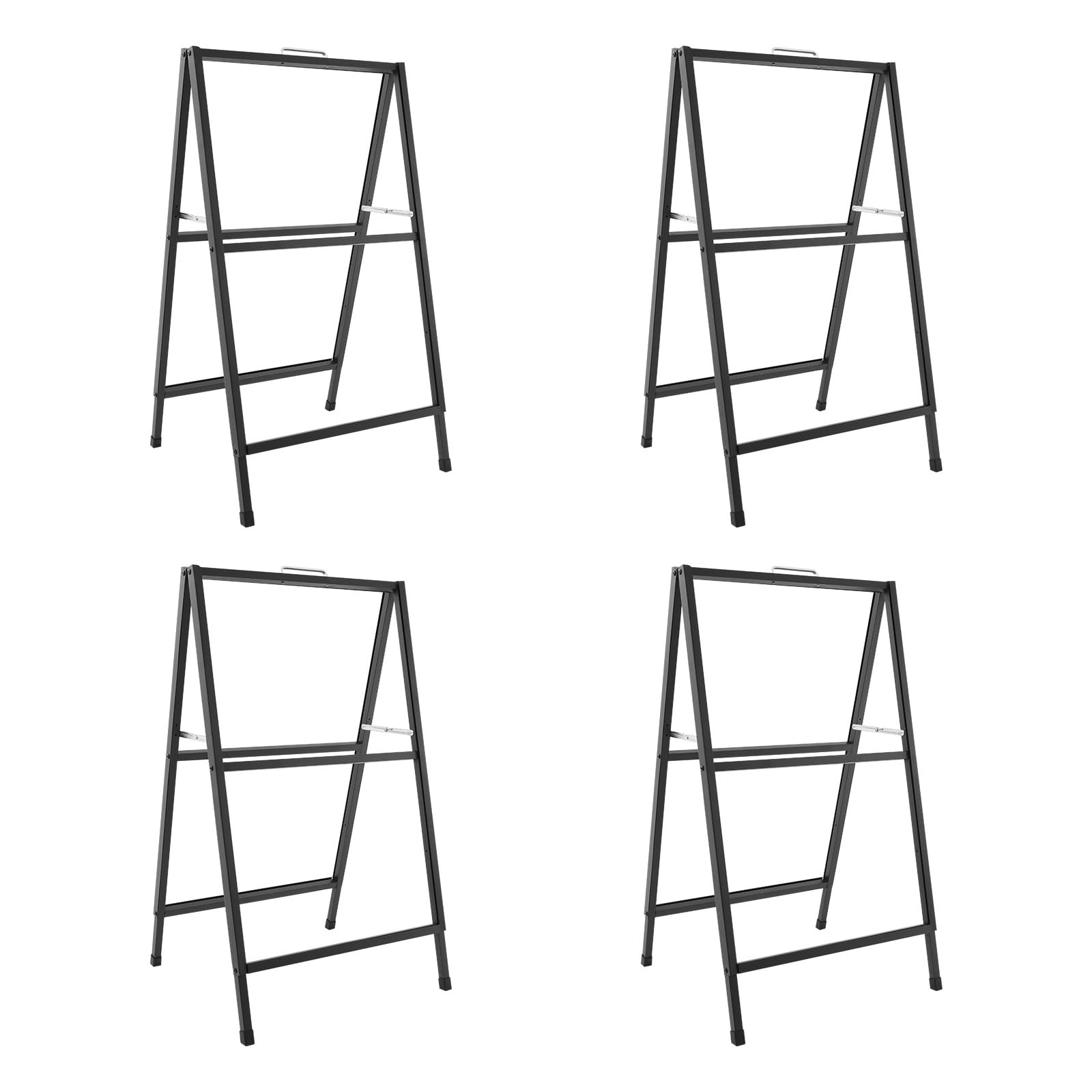 Portacarteles de doble cara en forma de A de hierro y tubo galvanizado, resistente, negro, 4 unidades, para carteles publicitarios de hasta 60 x 90 cm, ideal para tiendas, exposiciones, eventos y