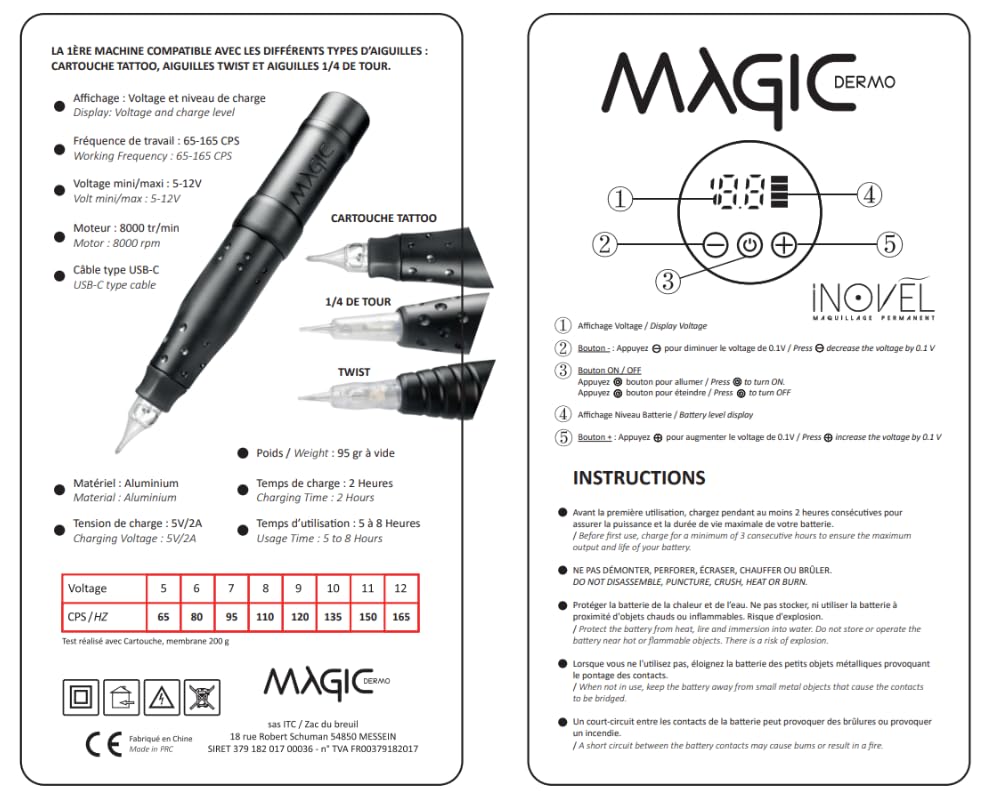 Magic Dermo Professionnal, machine a tatouer Wireless Tattoo Pen 2.5mm Stroke with Battery Rotary tatouage, permanent make up Pen for Eyebrow Eyeliner Lip Pink (Gris)