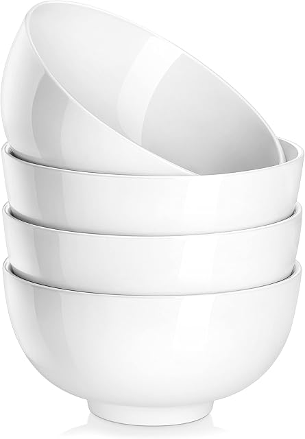 MALACASA, Series Regular, 750ml Porcelain Bowls/Cereal Bowls/Soup Bowls/Pasta Bowls/Dessert Bowls/Breakfast Bowls/Ice Cream Bowls/Snack&Dip Bowls (15.3 * 15.3 * 7.8CM), Set of 4