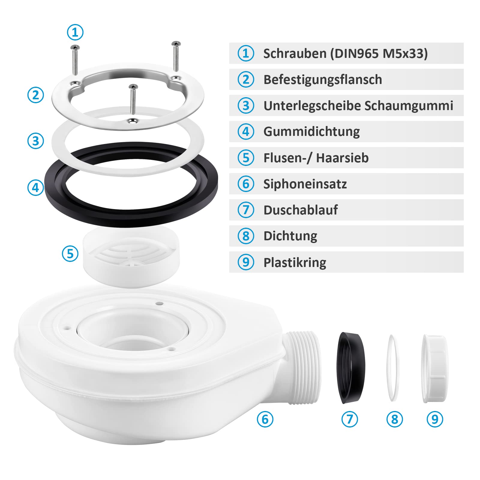 Heilmetz SMC Duschwanne 90 x 90 cm Grau, flach 2,6 cm inkl. Ablaufgarnitur | Pflegeleichte SMC Duschwanne mit rutschhemmender Steinoptik, 2,6 cm Höhe und 90 mm Ablauföffnung für flexible Montage
