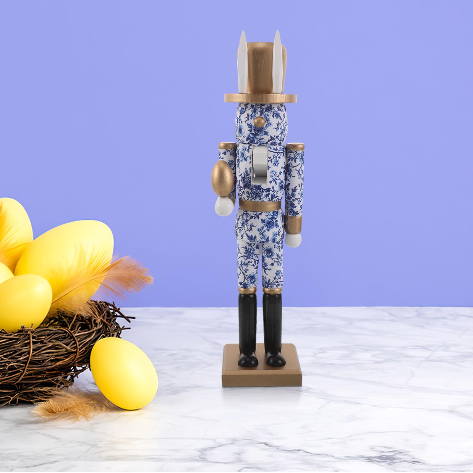 MAGICLULU Osterhasen Nussknacker Frühlingsdeko Hasenfigur als Ostertisch Mittelstück Handbemalte Osterdekoration Nussknacker Sammlerfigur für Saison und Alltag