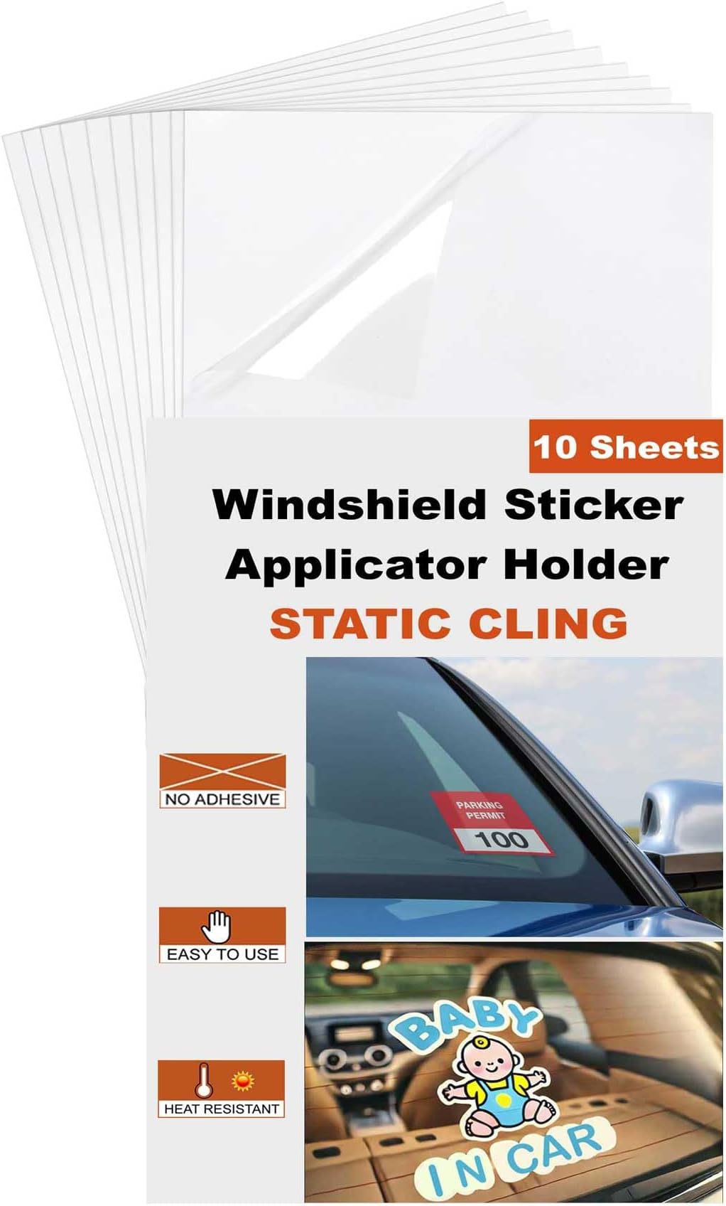 Windshield Sticker Applicator Holder Static Cling, 10 Pack 4 x 6 Inches Heat-Resistant Clear PET Electrostatic Film for Vehicle Stickers Application, Removal, Re-Application Car Window Decals
