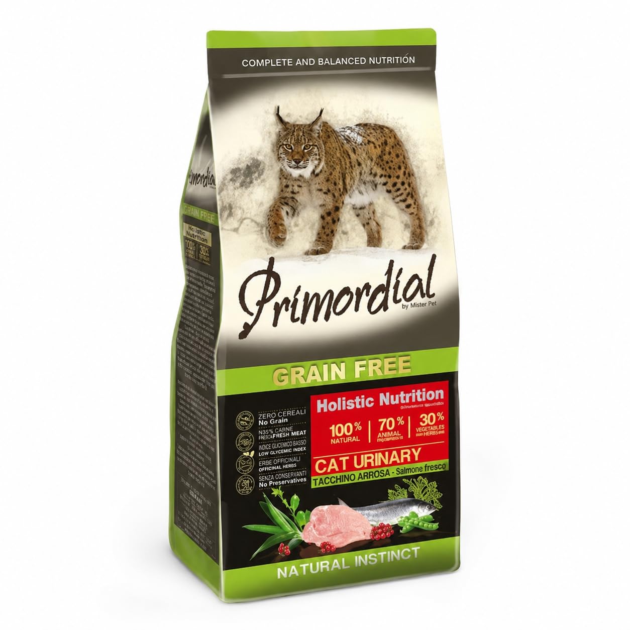 Primordial Urinary Crocchette Gatto Adulto Tacchino e Aringa, Mangime Secco Grain Free per Gatti Adulti, Alimento Completo con Taurina, Mirtillo e Lespedeza, 6 kg
