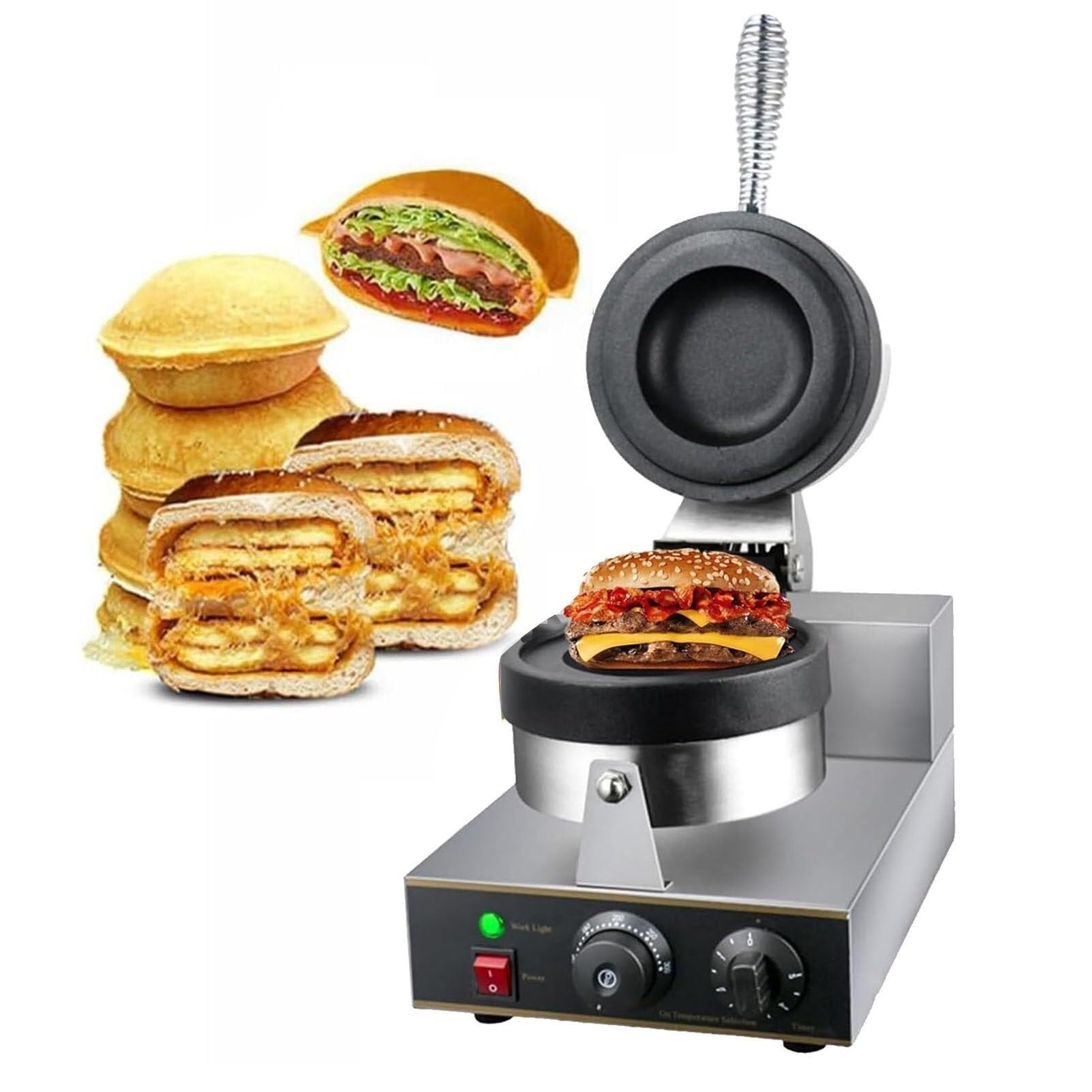 Máquina para Hacer Hamburguesas, máquina Comercial para Hacer Hamburguesas y gofres con Revestimiento Antiadherente, máquina Redonda de Acero Inoxidable para Hacer Hamburguesas y g,