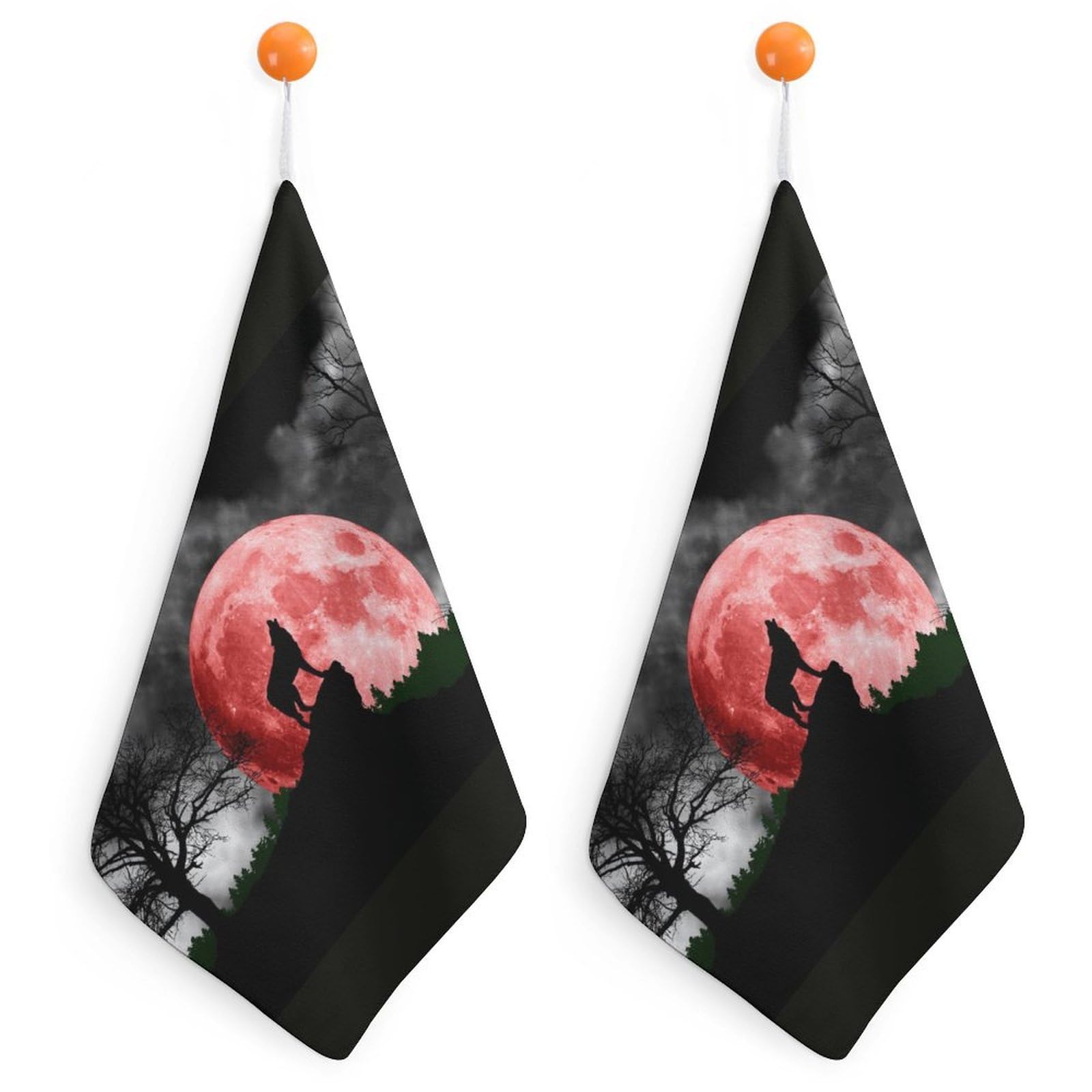 TXFBTRFSA Howling Wolf at The Red Moon Hand Towels with Hanging Loop Kitchen Towel Handkerchiefs Cleaning Cloths