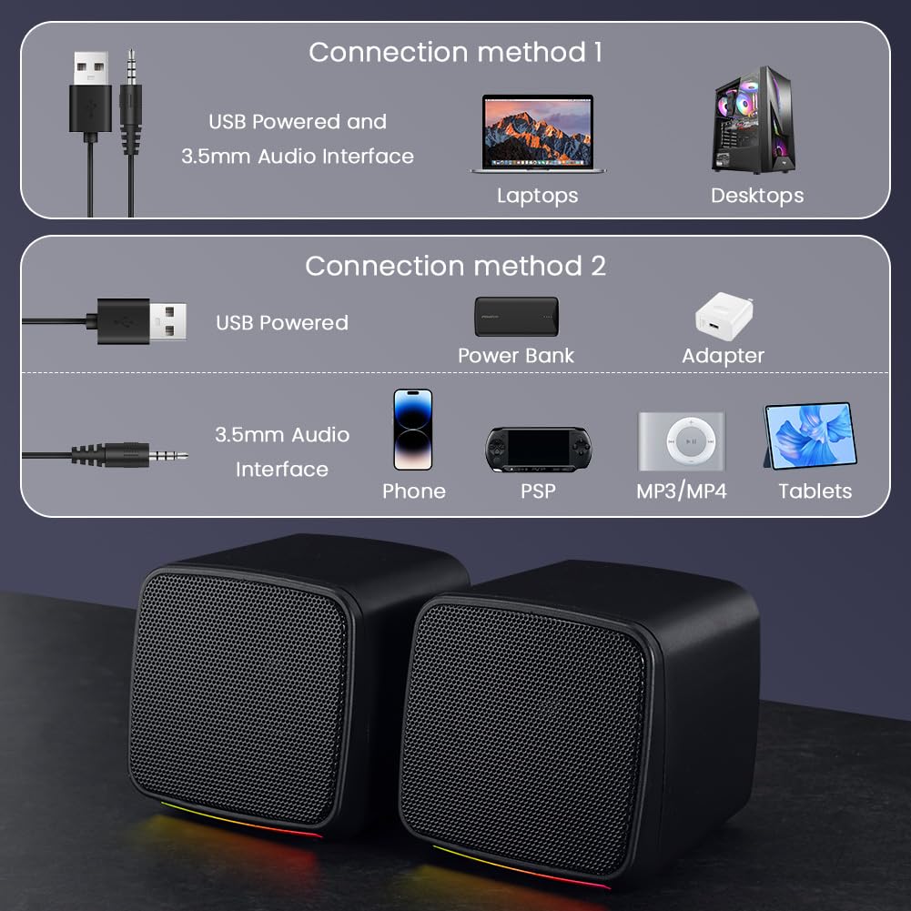 Vicloon Casse PC, Altoparlanti Computer con Ingresso Jack 3.5 mm, Mini Altoparlanti Stereo Compatibili PC/Mac/Smartphone/Tablet, 3W, Alimentazione USB, 1 Paio, Nero