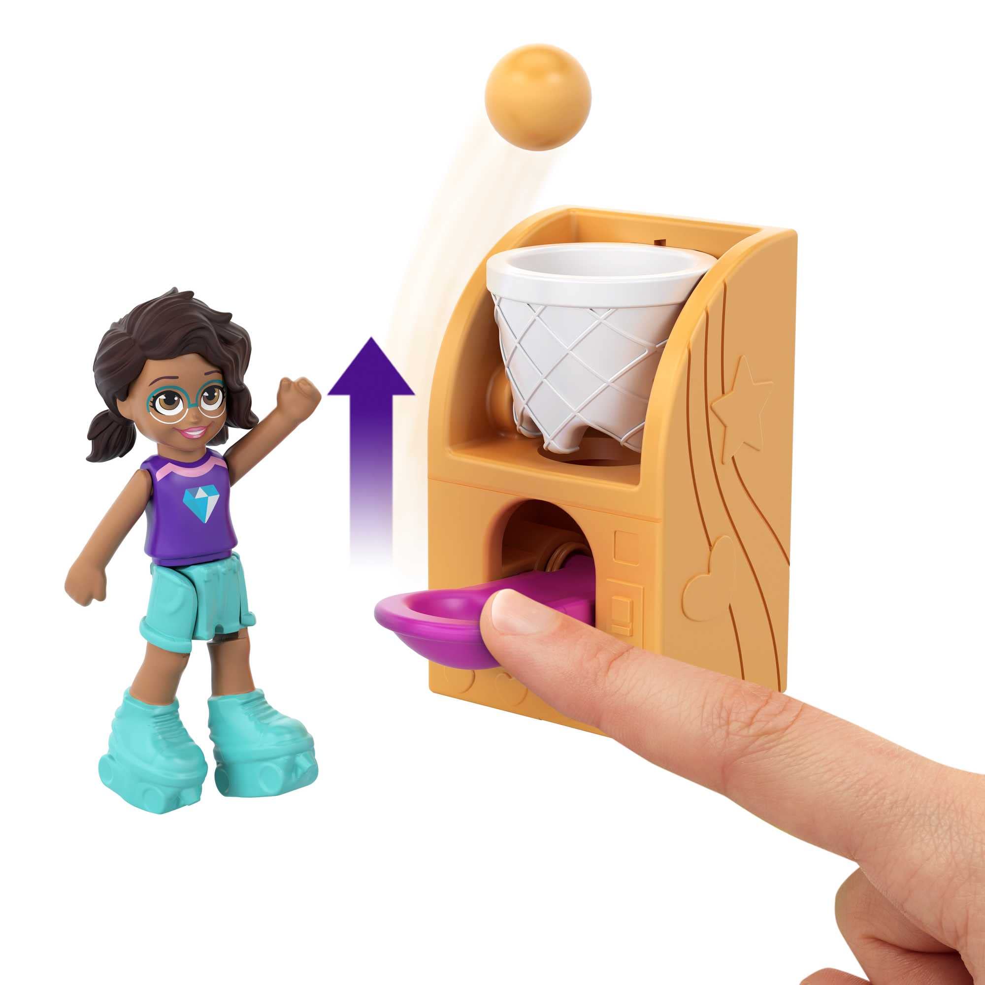 Polly Pocket Coffret Arcade En Folie – Console De Jeux Avec Paillettes, Mini-figurines Polly Et Shani, 5 Surprises, 12 Accessoires Pop & Swap, Jouet Dès 4 Ans