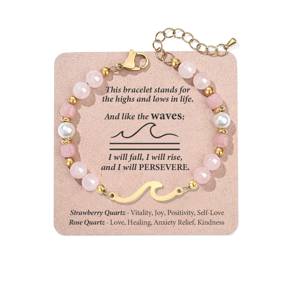 Quietsun Teens Girl Gift Teenage Her Women Birthday Gifts Ideas 12 14 16 Year Old Rose Quartz Protection Wave Bangle Bracelet Christmas Stocking Stuffers Valentines Day Easter