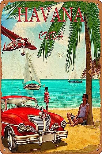 Letrero de metal con texto en inglés 'Cuba Cuban Havana Caribbean Caribe' para decoración de pared del hogar, 30,5 x 20,3 cm