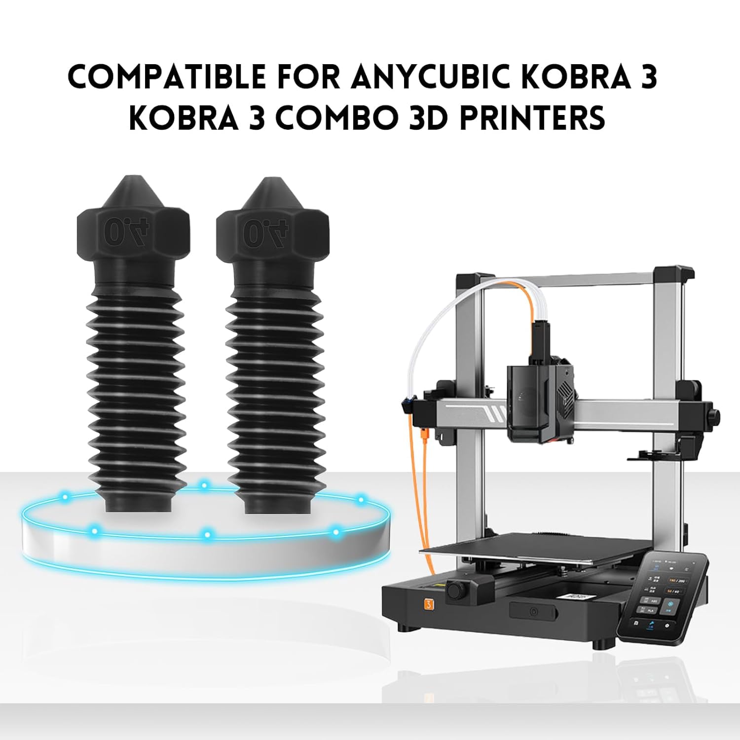 IdeaFormer Kobra 3 Hotend Zestaw z 2 dyszami z twardej stali 0,4 mm, blok grzewczy Termistor Hartowana stalowa dysza do wytłaczarki Hot end Kit do Anycubic Kobra 3/Kobra 3 Combo