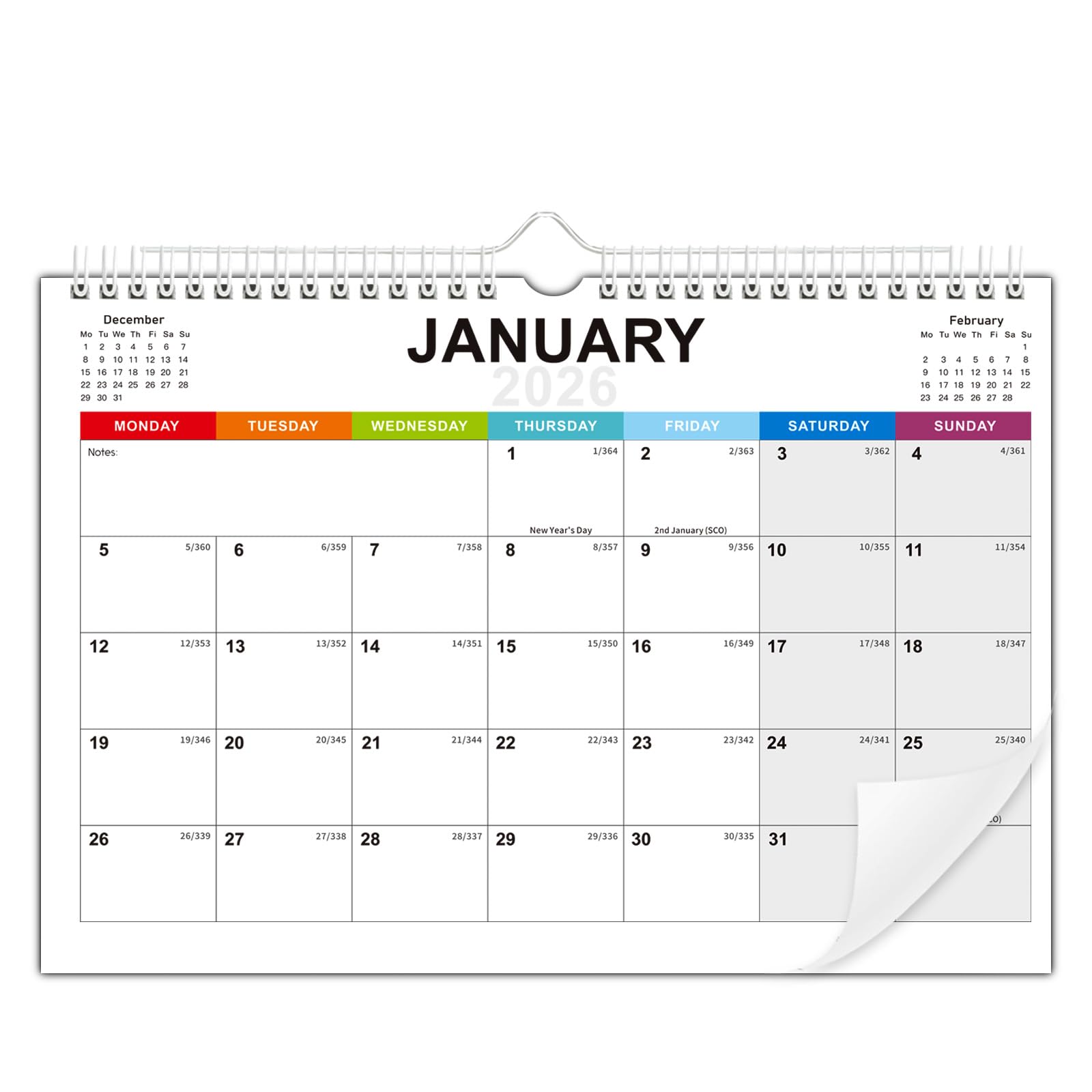 2026 Calendar UK Wall Calendar 2026 Family Calendars from January 2026 to December 2026,12 Month to View Wall Planner,A4 Landscape Calendars with Large Blocks, Holidays, Thick Paper (Minimalistic)
