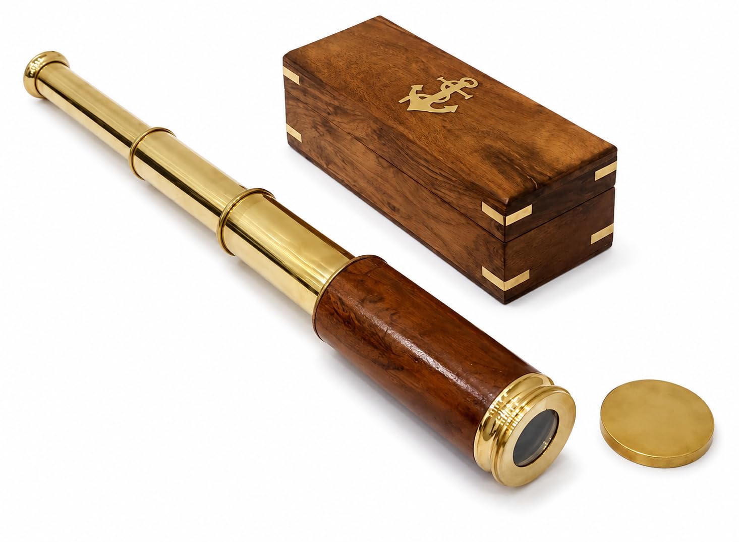 Telescopio in ottone da 35,6 cm con scatola di legno, vetro spia pirata, lente di Barlow, livello di abilità per principianti