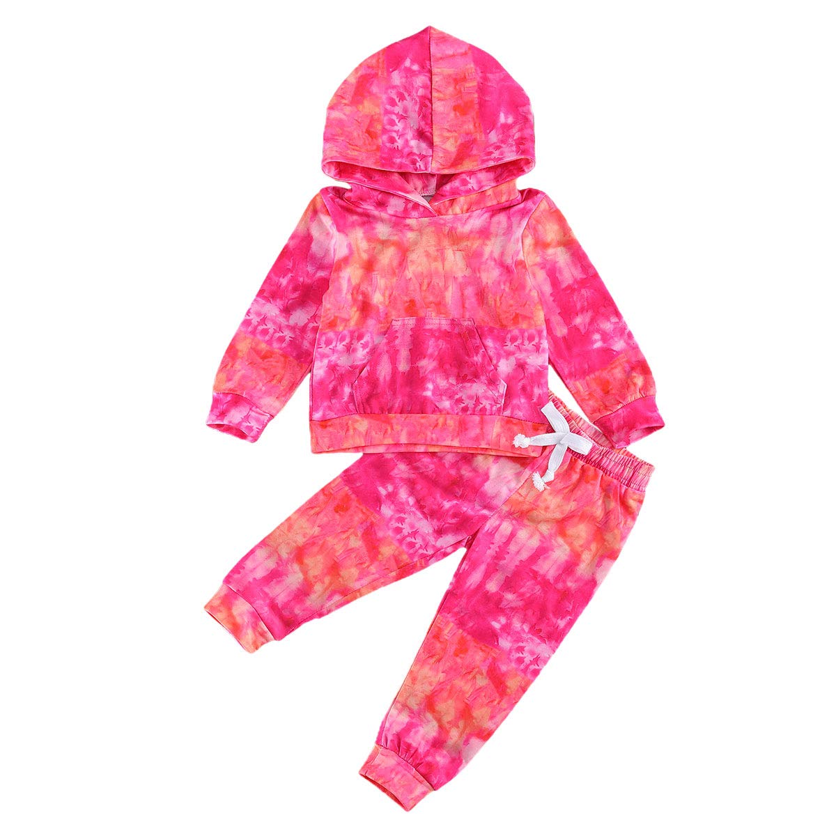 Toddler Kids Baby Girl Winter Clothes Set Tie Dye Print Long Sleeve Pocket Hoodies Top with Pants 2Pcs Tracksuit Sweatshirts