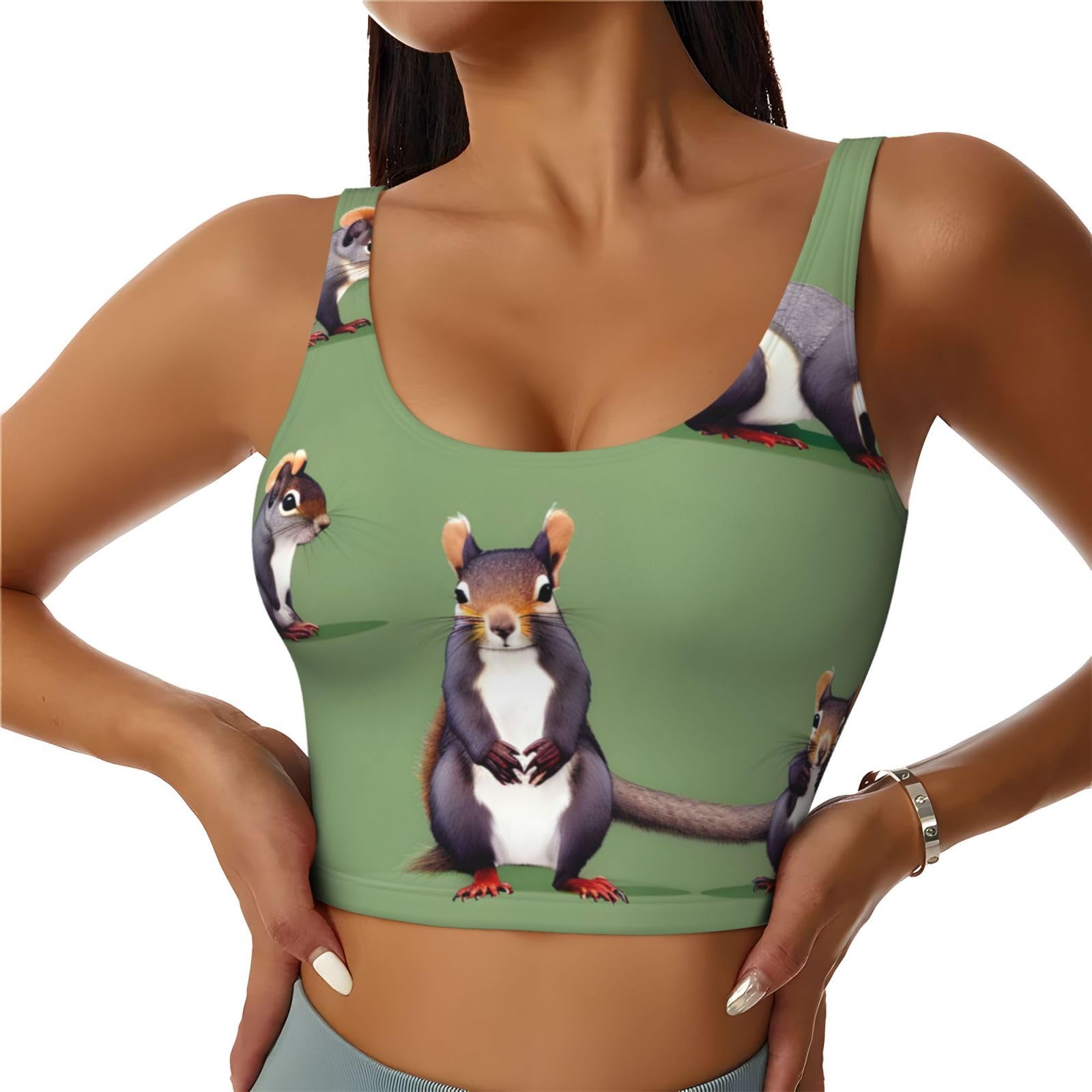 YQxwJLRed Squirrel Print Sports Bra For Women,Comfortable Support Yoga Wireless Bra,For Gym Workout