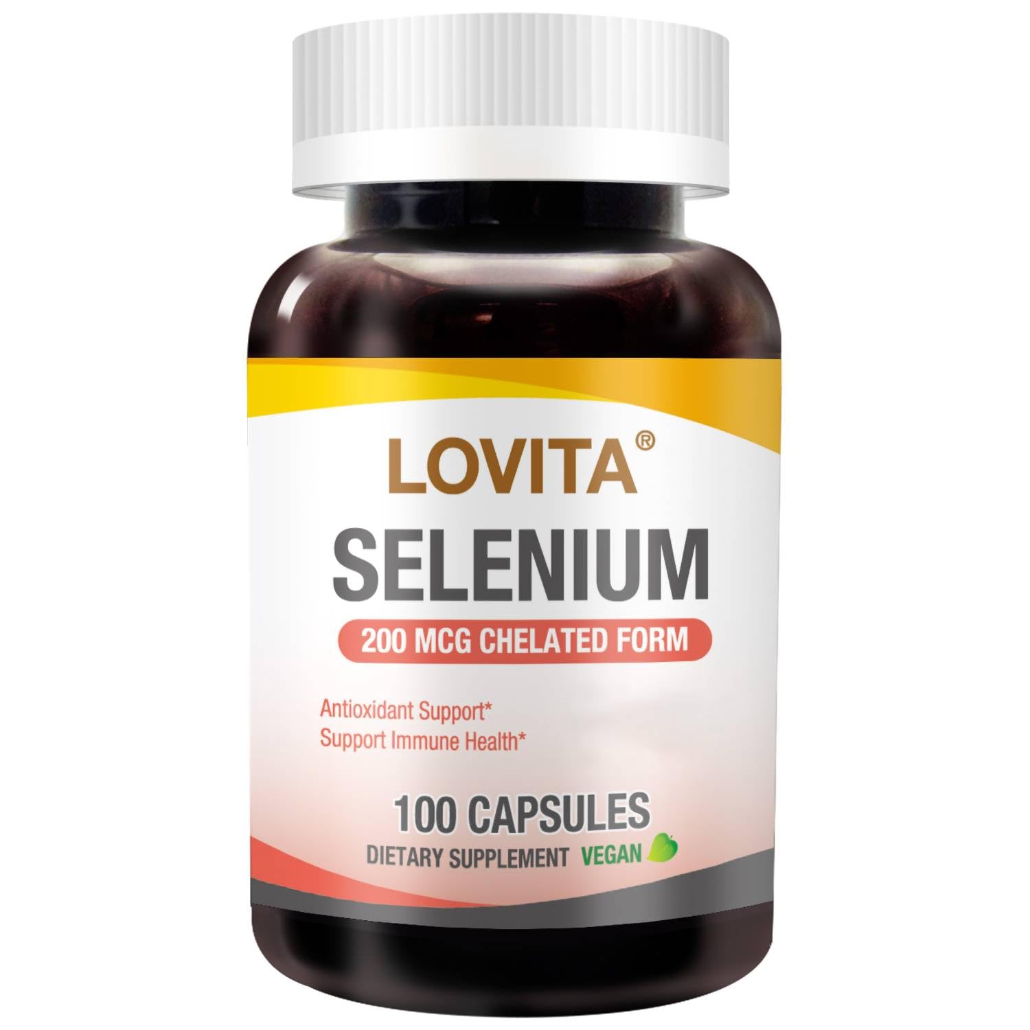 LOVITA Selenium 200 mcg, Glycinate Chelated Form for High Absorption, Yeast Free, Immune & Thyroid Health Support 100 Vegan Capsules 100 Count (Pack of 1)
