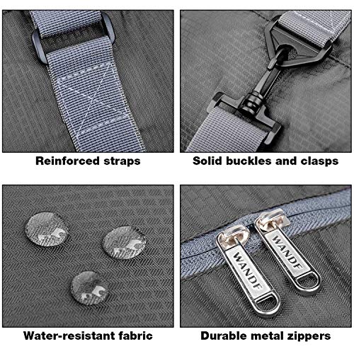 Wandf Foldable Travel Duffel Bag Luggage Sports Gym Water Resistant Nylon, Grey