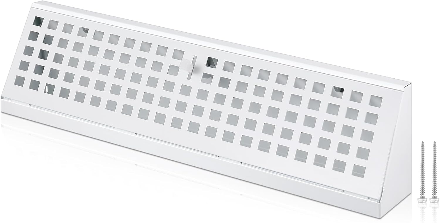 1 Pack 15 Inch Baseboard Register Vent Duct Opening Size, Vent Covers with Air Adjust Lever Including Screws, Baseboard Air Covers for Home Floor Diffuser Wall Corner, Easy Install (White)