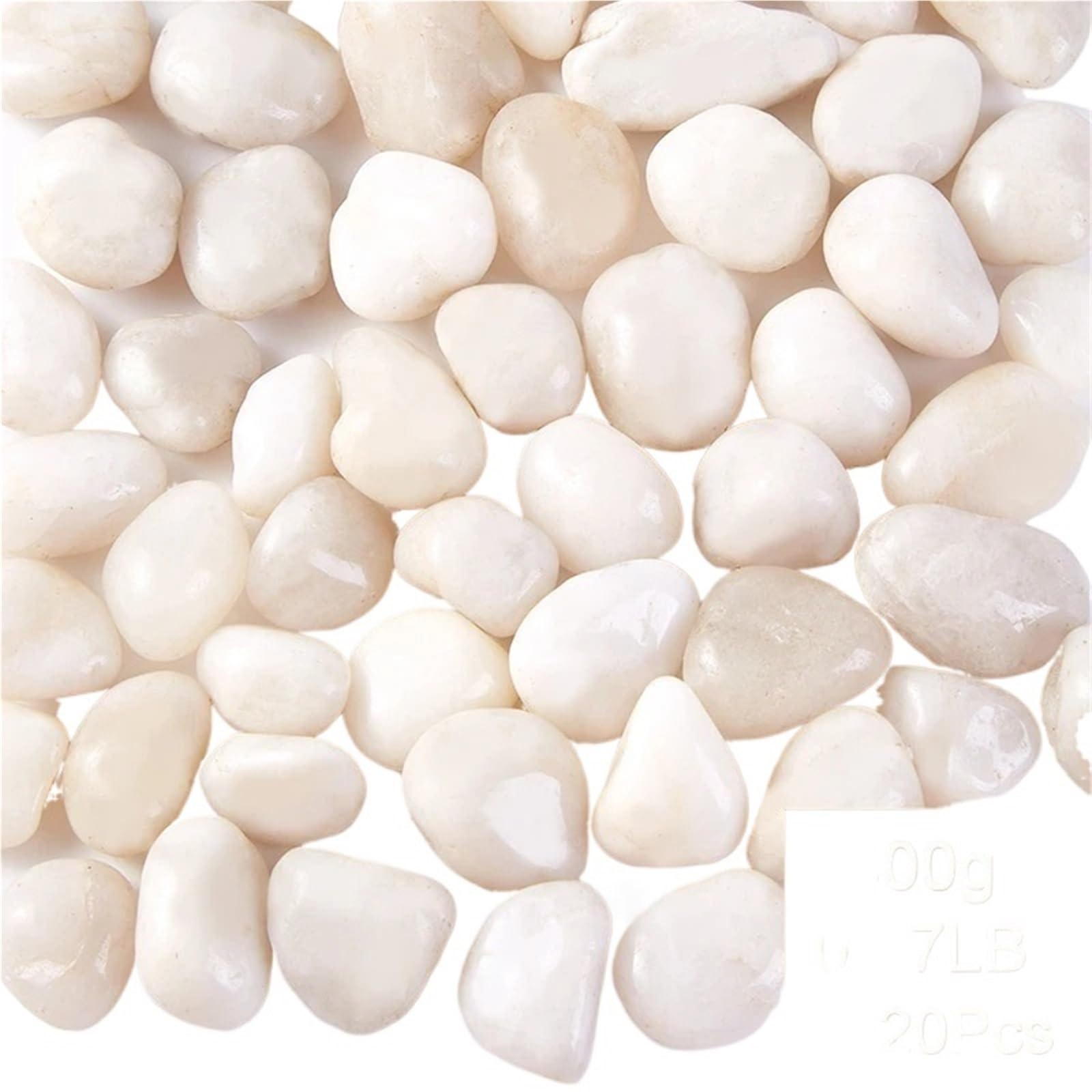 Dekosteine 2–3 cm große Kieselsteine, weiß, hochglanzpoliert, for Hof, Landschaftsdekoration, Gartentopf, Aquarium, dekorative Steine für Garten(300g)