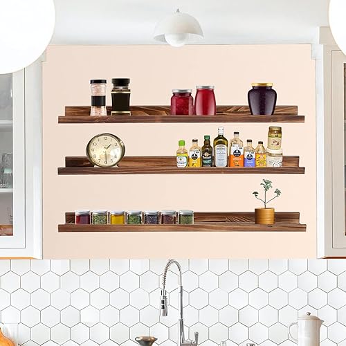 Miniatura 2 de MBYD Estantería flotante de 48 pulgadas, estante de pared de madera para dormitorio, sala de estar, oficina, cocina, juego de 3 mismas dimensiones