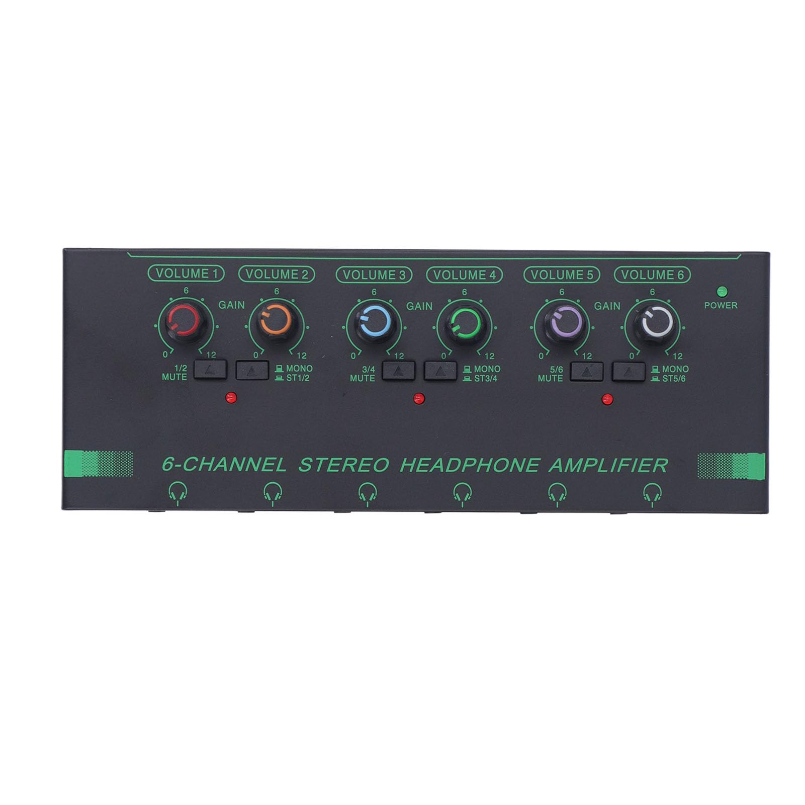 Fockety Amplificatore per Cuffie a 6 Canali, Mini Amplificatore Audio Stereo Mono con Uscita Cuffie da 3,5Mm e 6,35Mm, Splitter per Cuffie HiFi per Studio e Palco, Audio Domestico