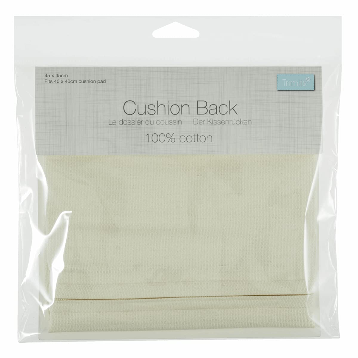 Trimits Cushion Back With Zipper: 45 x 45cm (18 x 18in): Cream