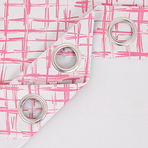 Image of Deconovo Decorative quare Sketch Print Curtains Darkening Thermal Insulated Blackout Panels for Living Room, 52W x 95L Inch, Pink