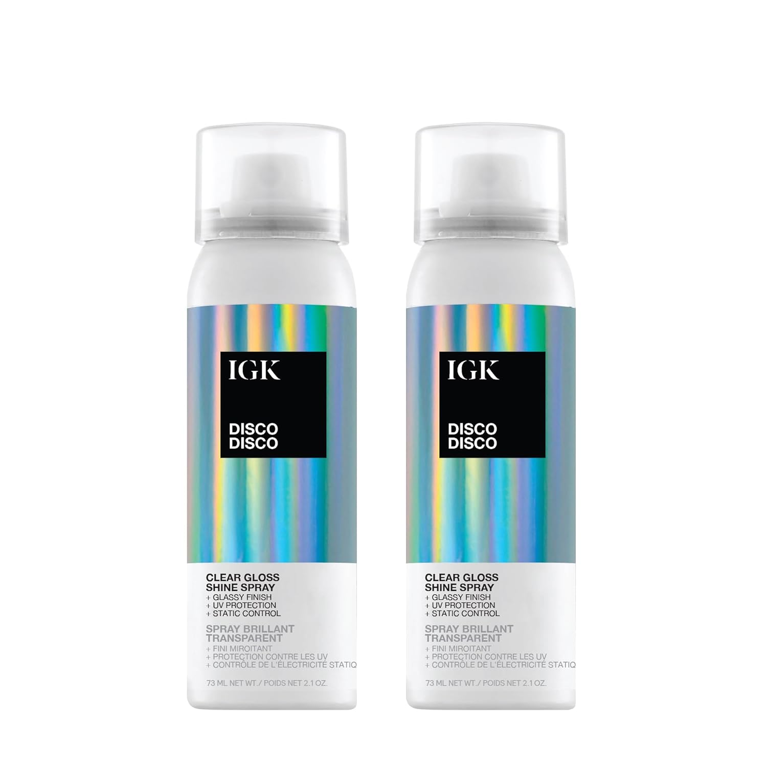 IGK Disco Disco Clear Gloss Shine Spray – Travel Size 2 pack – High-Shine Finishing Spray with UV Protection – Vegan & Cruelty-Free