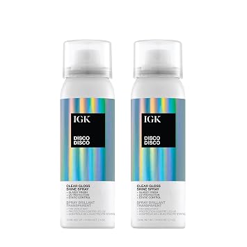 IGK Disco Disco Clear Gloss Shine Spray Travel Size 2 pack High-Shine Finishing Spray with UV Protection Vegan & Cruelty-Free