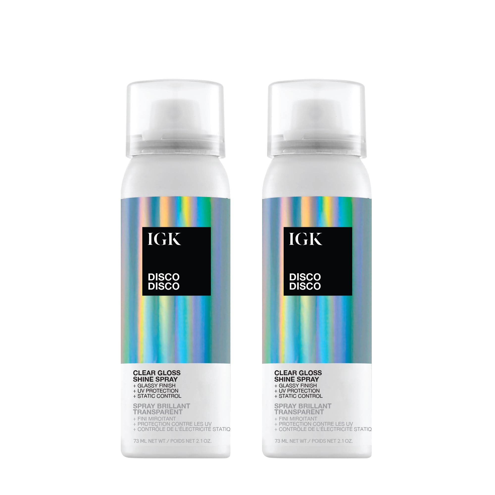 IGK Disco Disco Clear Gloss Shine Spray – Travel Size 2 pack – High-Shine Finishing Spray with UV Protection – Vegan & Cruelty-Free