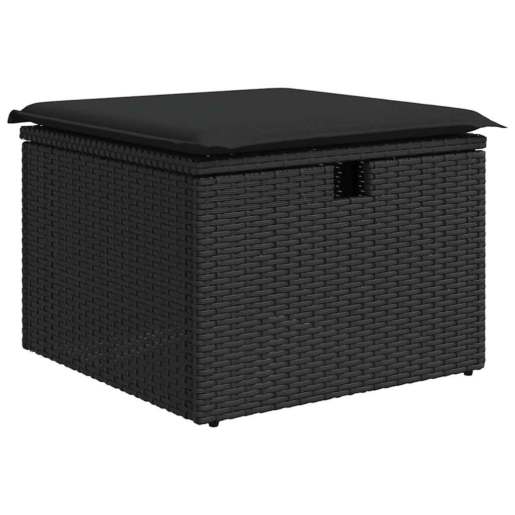 11-TLG Garten-Sofagarnitur mit Kissen Schwarz Poly Rattan wetterfestes Polyrattan Lounge Set für Terrasse Balkon mit Tisch Hocker Regal und Stauraum ideal für Outdoor Veranda und