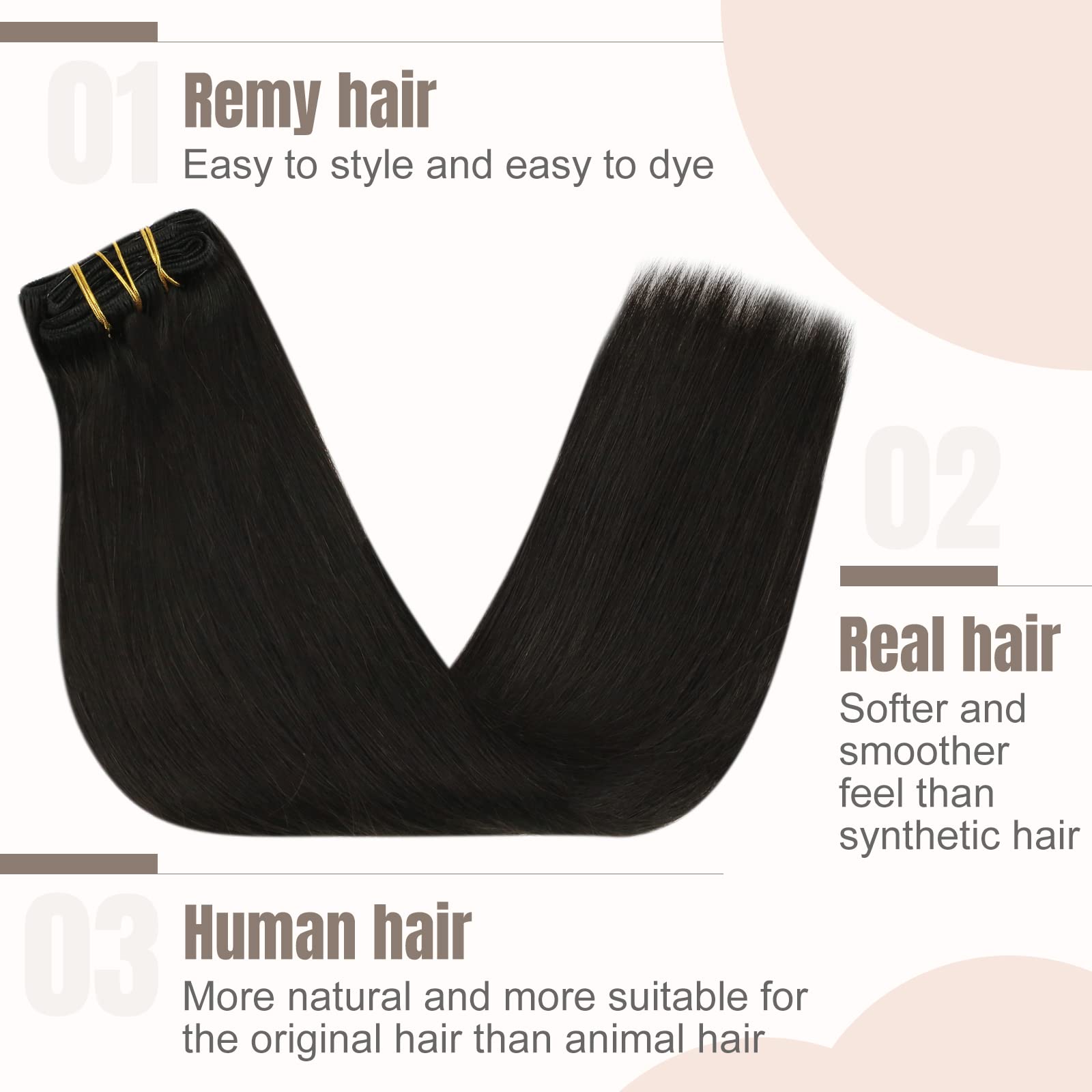 Fshine Clip Extension Capelli Veri 120g 35CM Extension Clip in Capelli Extension Lisci Capelli Colore Nero Naturale Hair Extensions 7 Pezzi Double Weft Clip in Human Hair Extension