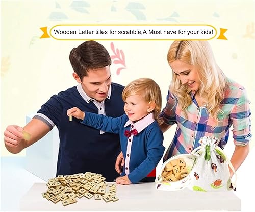 Miniatura 4 de PINOWU 200 piezas de azulejos de letras de madera para Scrabble Crossword Game de madera Scrabble letras de repuesto para manualidades, decoración