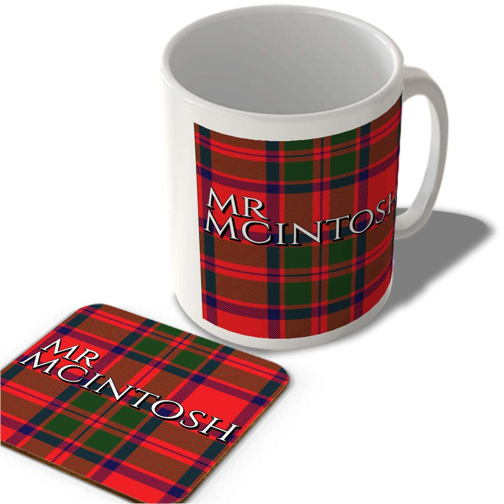 McMug - Mr Mcintosh - Mcintosh Modern Tartan - (Full Background) - Scottish Mug and Coaster Set, Ceramic, 11fl.oz.