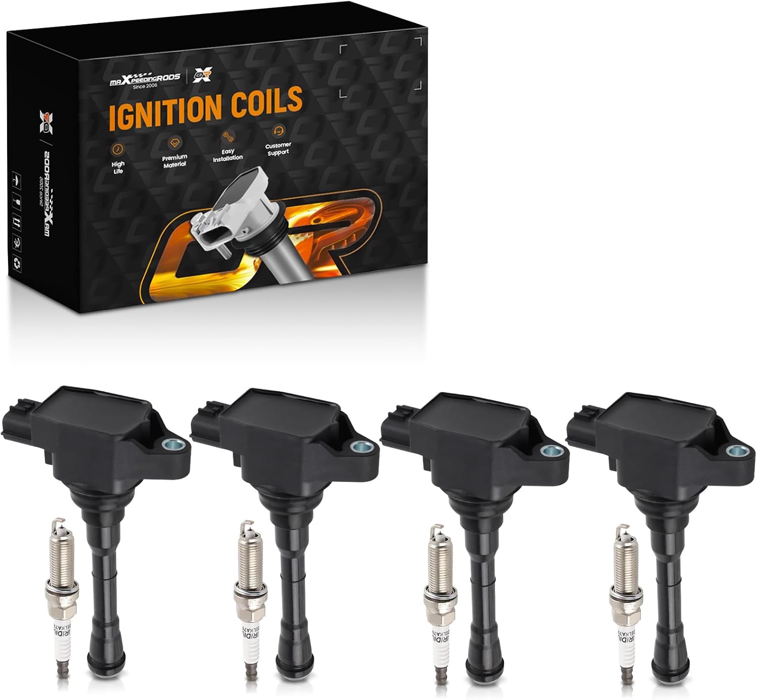maXpeedingrods UF659 Set of 4 Ignition Coil Pack and Iridium Spark Plugs Fit for Nissan Juke 2011-2017 1.6L L4, Ignition Coil Kit Replaces UF-659 224481KC0A