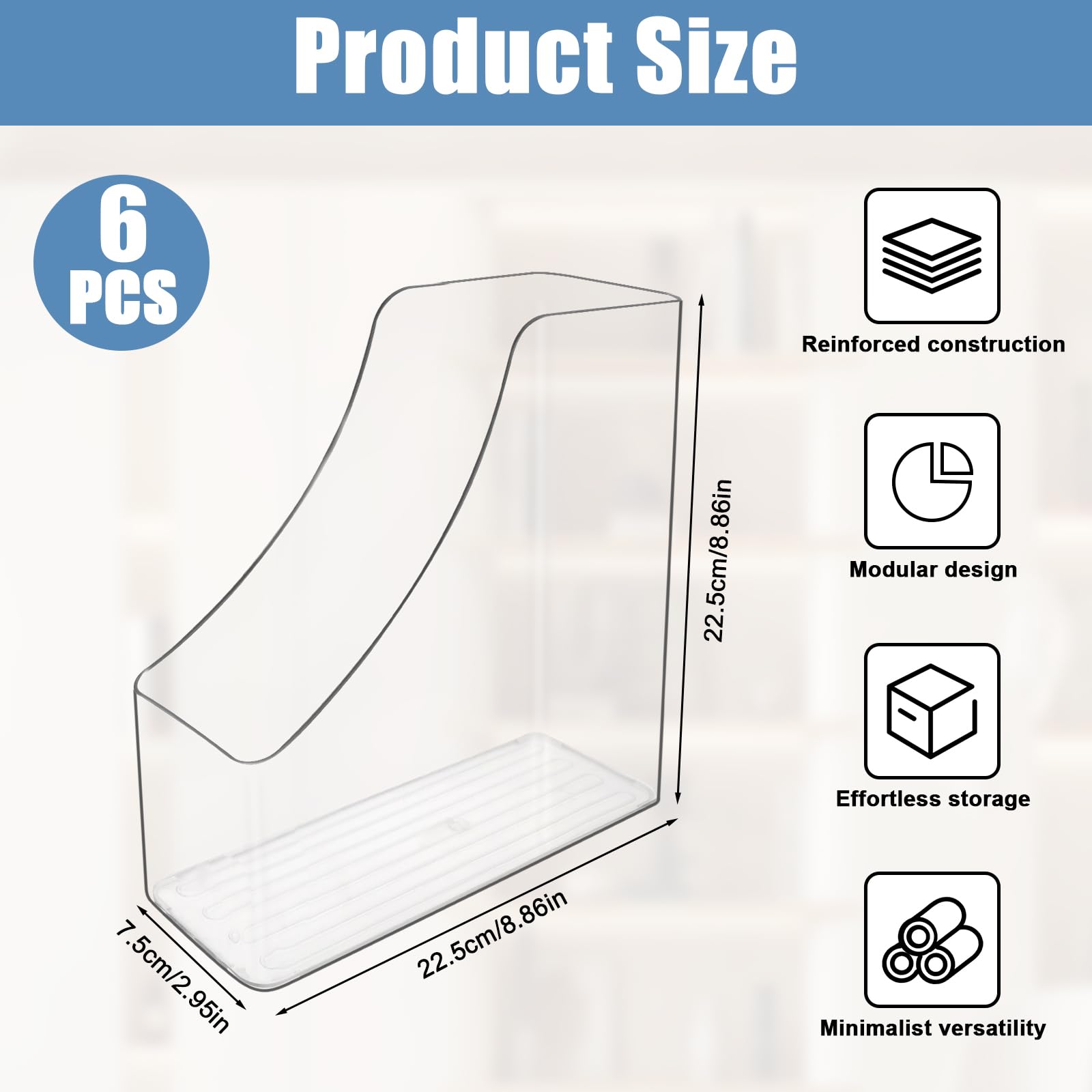 Paquete de 6 soportes para revistas acrílicos, archivadores verticales para libros, revistas, archivadores de escritorio para libros, documentos, carpetas, sobres, oficina en casa