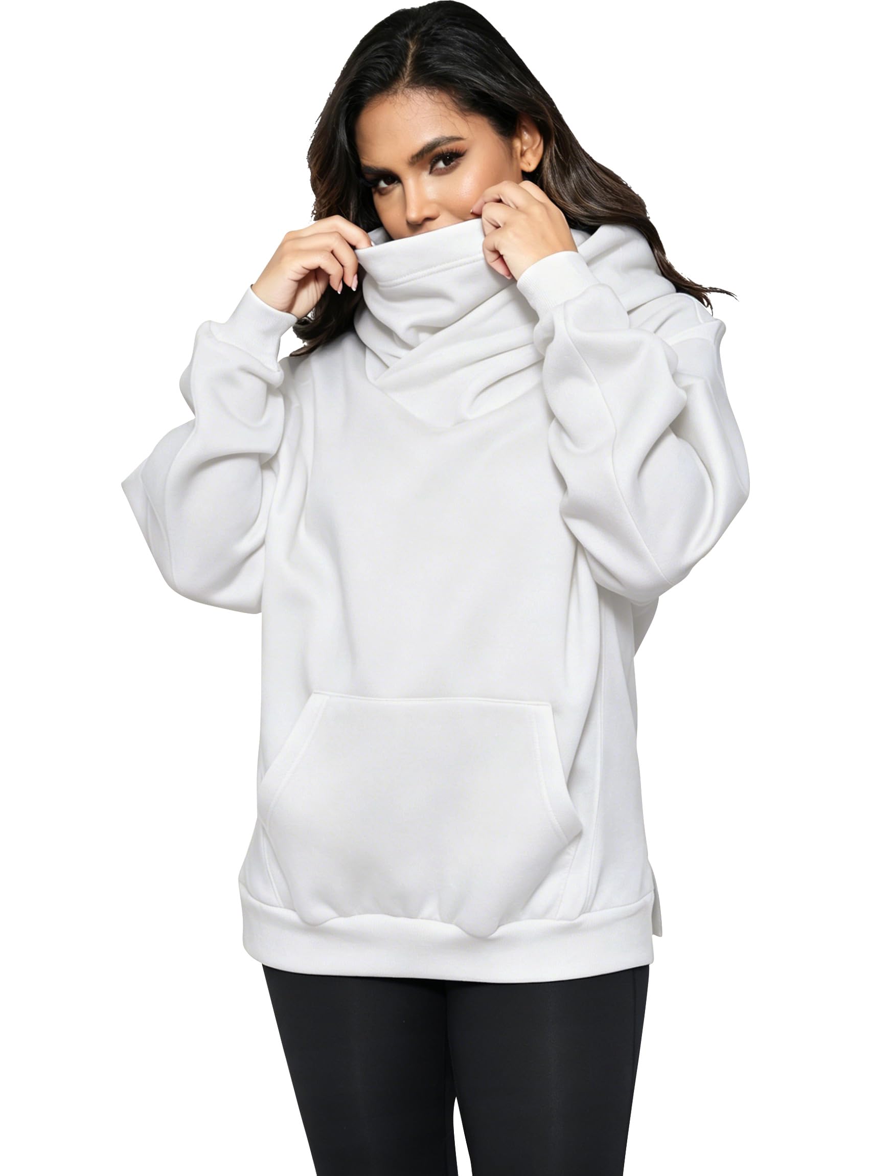 Fleece Sudadera con Capucha para Mujeres y Bufanda Incorporada de Algodón Suave Pullover Oversize Casual Ropa Otoño Invierno
