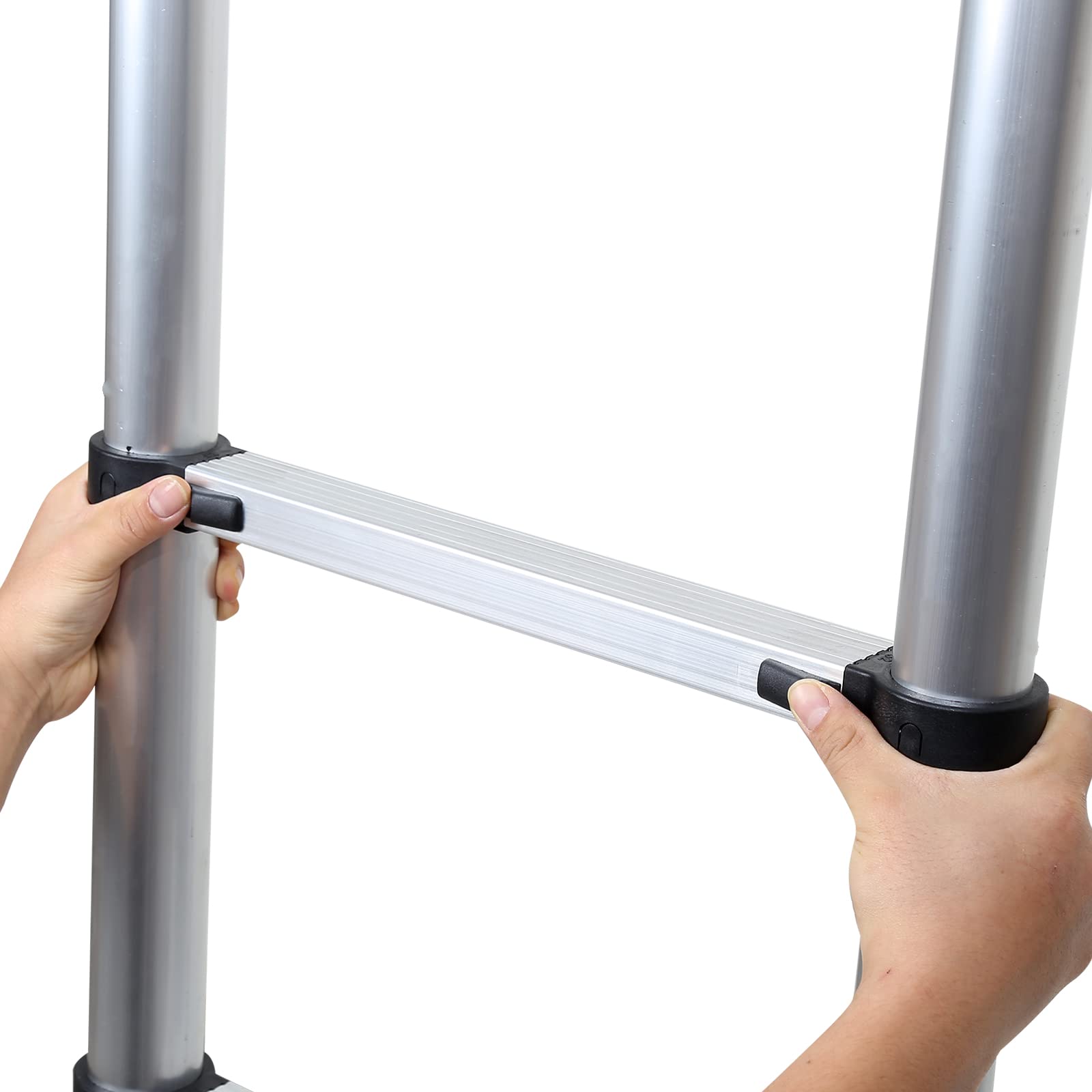 Randaco 2.6M Échelle Télescopique avec 2 Crochets Amovibles, Escabeau Telescopique Aluminium, Extensible Echelle Extensible Antidérapante Echelle Polyvalente Charge Max 150 kg