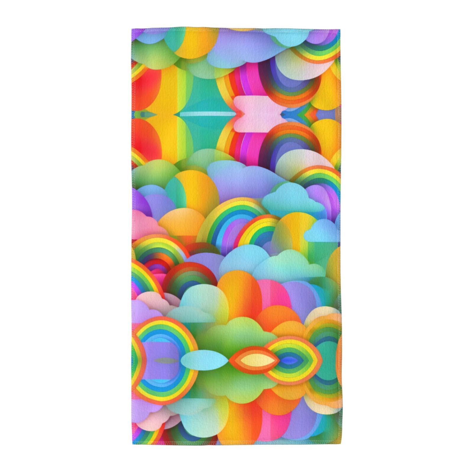 WYCZHY Rainbow Hearts Pattern Printed Quick Dry Beach Towel For Camping Travel Vacation