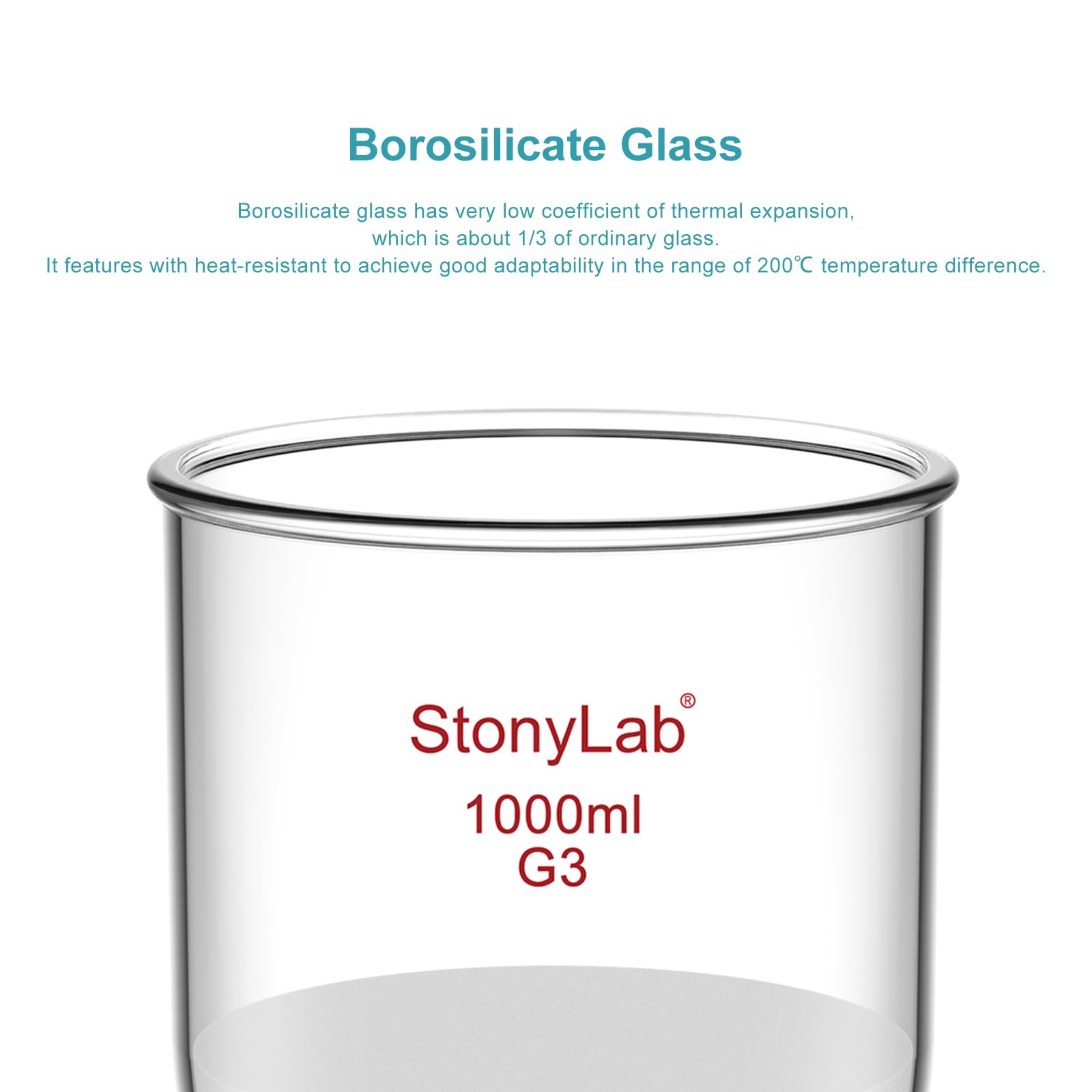 stonyLab Imbuto di Filtrazione Buchner in Vetro Borosilicato con Disco di Filtro Fine (G3) e Giunto Standard Inferiore 24/40, 1000 ml