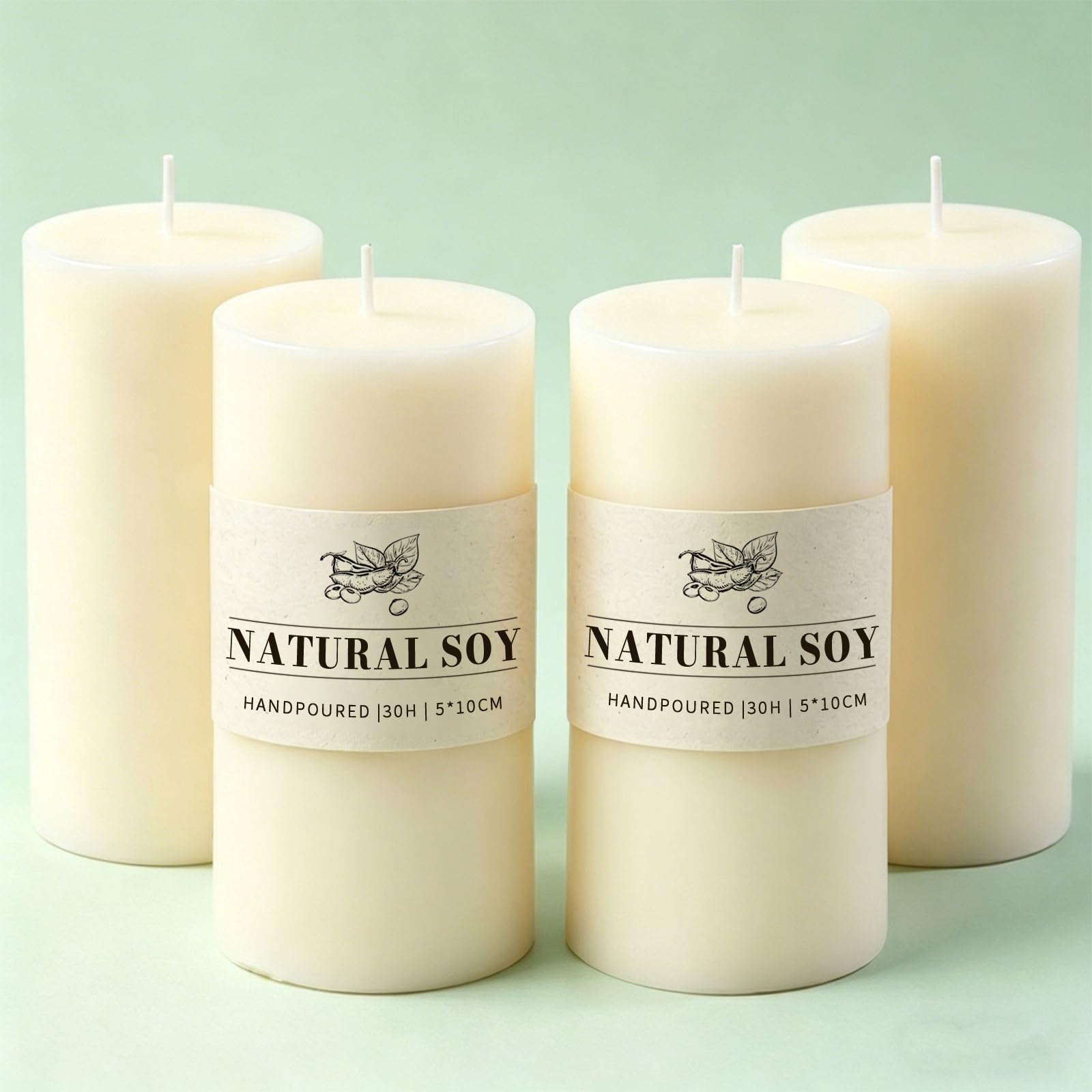 4-Pack Soy Wax Pillar Candles, Unscented White Candles, 4.5cm W x10cm H