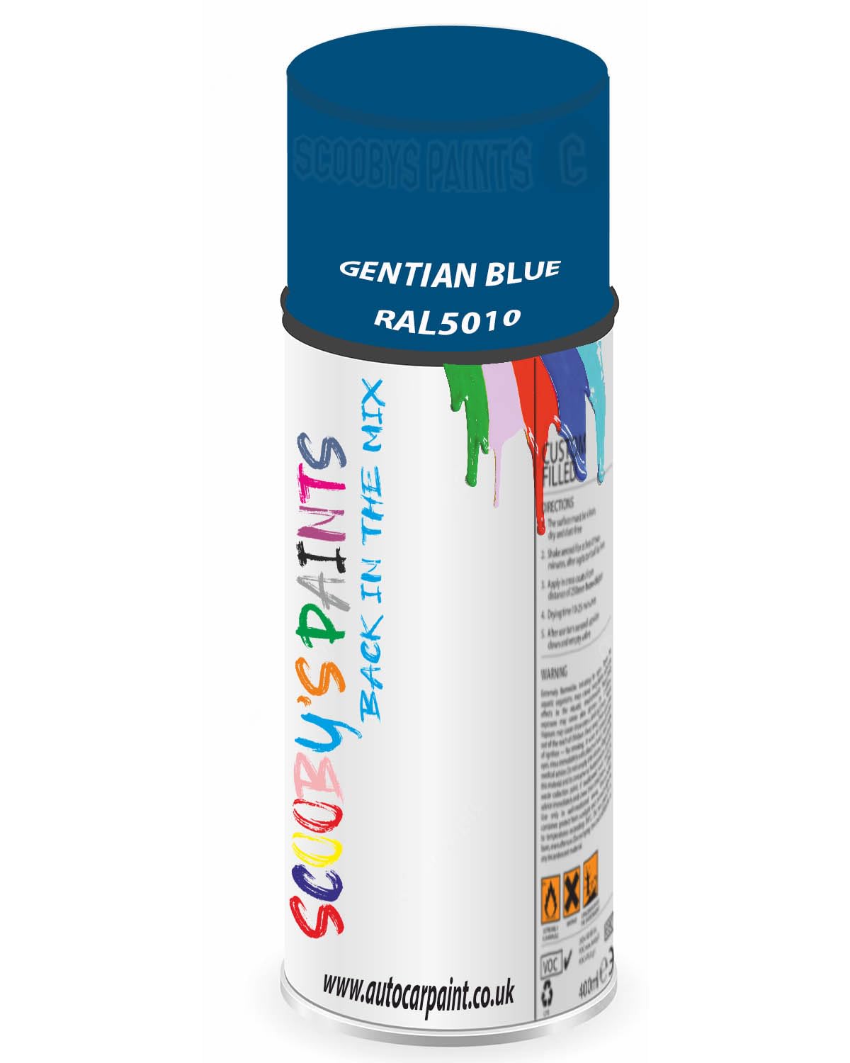 SCOOBYS PAINTS BACK IN THE MIX RAL5010 Gentian blue 400ML Aerosol Spray Paint RAL Colour Can Gloss Shinny Finish DIY Indoor/Outdoor Wood Plastic Metal Heat Resistant Steel