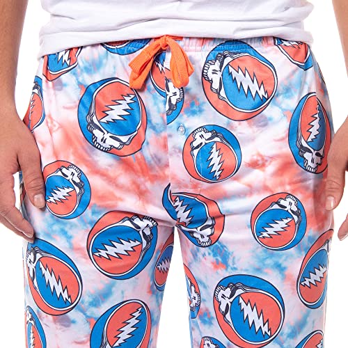Bioworld Grateful Dead Men's Allover Steal Your Face Logo Tie Dye Adult Sleep Bottoms Pajama Pants3