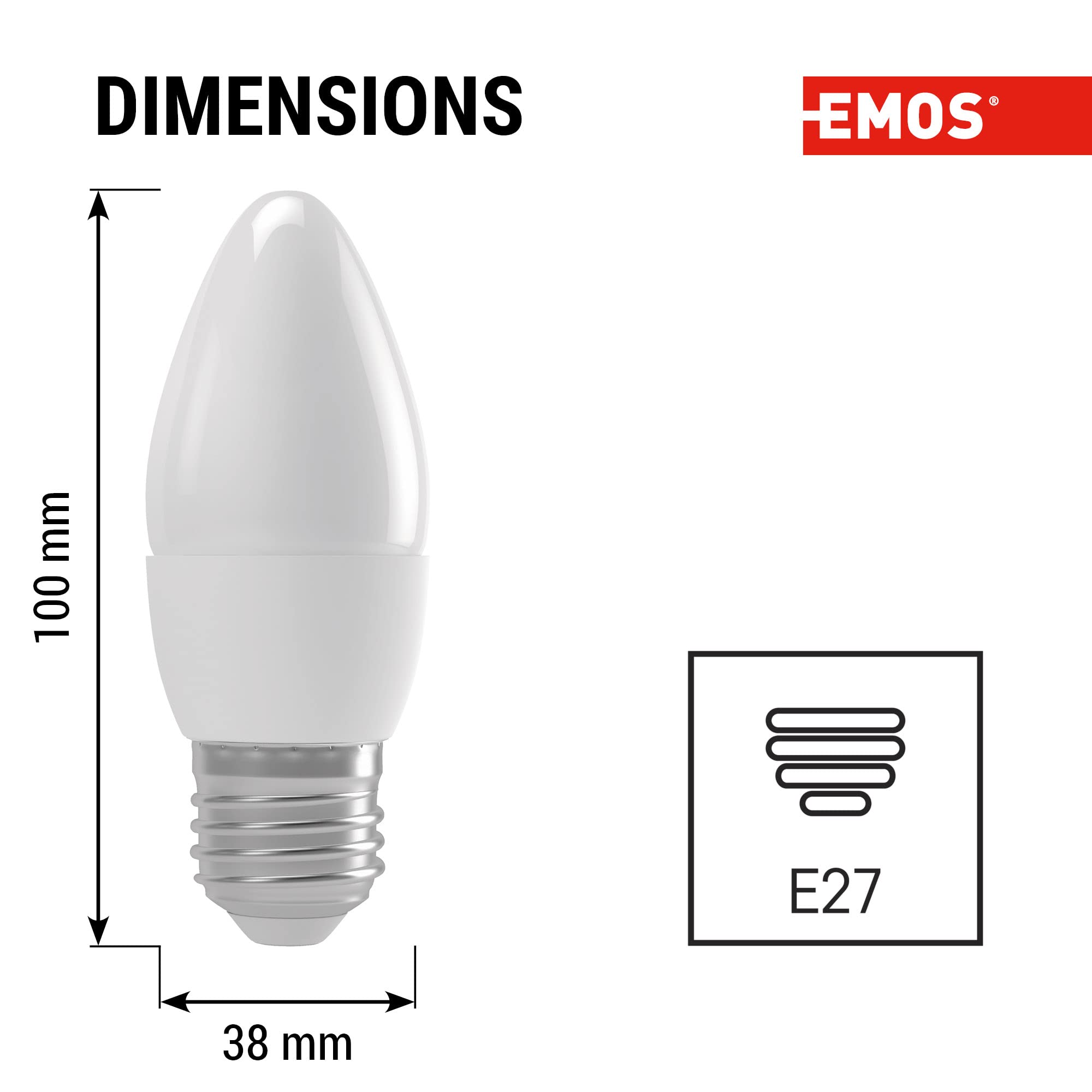 Emos * Model A +, lampadina a LED Candle 6 W E14 bianco caldo, vetro, 6 Watts, E27, trasparente, 3,8 x 3,8 x 13 cm