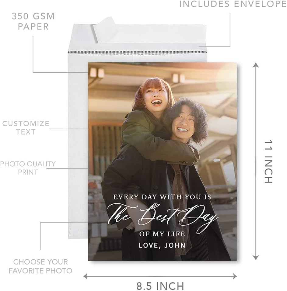 Andaz Press Personalized Photo Valentine's Day Jumbo Card With Envelope 8.5 x 11 inch, Custom The Best Day Of My Life Valentine's Day Card for Wife, Husband, Couples, Women, Men, Him, Her, 1-Pack